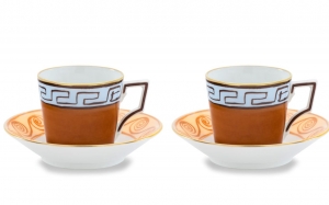 Ginori Il Viaggio Di Nettuno Coffee Cup + Saucer - Brown + Light Blue / Set 2